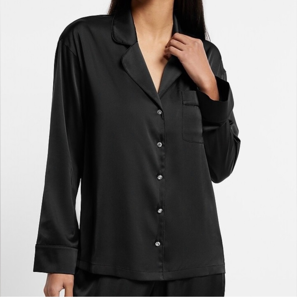Express Satin Feel Rhinestone Button Pajama Top Medium